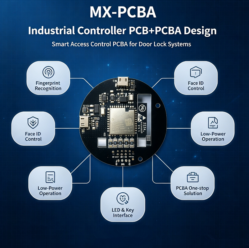 Smart Access Control PCBA for Door Lock Fingerprint and Face Recognition Systems